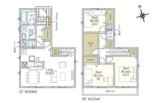 間取図/区画図:【全10棟の閑静な住宅街!耐震等級3+制震装置搭載!住宅性能評価ダブル取得の安心住宅】全居室収納スペースあり南向きバルコニーのため陽当たり良好