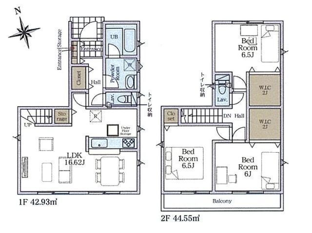 間取図/区画図:【全10棟の閑静な住宅街!耐震等級3+制震装置搭載!住宅性能評価ダブル取得の安心住宅】全居室収納スペースあり南向きバルコニーのため陽当たり良好