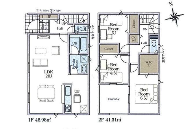 間取図/区画図:【全10棟の閑静な住宅街！耐震等級3＋制震装置搭載！住宅性能評価ダブル取得の安心住宅】全居室収納スペースあり南向きバルコニーのため陽当たり良好