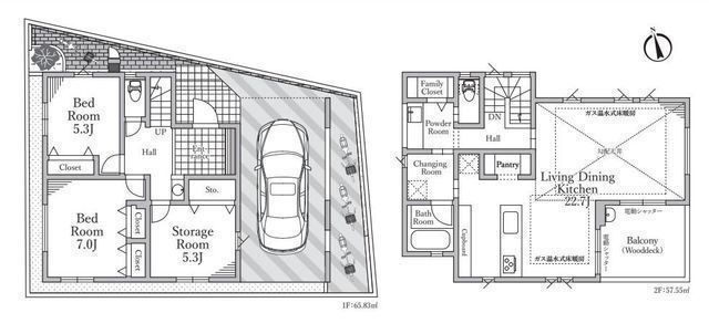 間取図/区画図:【安心の耐震構造住宅！床暖房付きLDK22帖のツーバイフォー住宅！】パントリーやファミリークローゼットなど充実の収納！商業施設徒歩9分以内で生活便利！