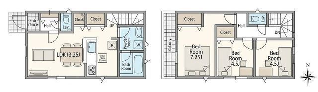 間取図/区画図:【耐震等級3＋制震構造住宅！全室南向きのため陽当たり良好の3LDK】住宅性能評価ダブル取得防犯カメラ・人感センサー付き玄関灯完備全室収納スペースあり