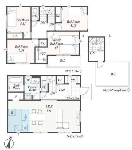 間取図/区画図:【安心の耐震構造住宅、長期優良住宅！駐車場2台可能です！】LDK18帖、主寝室6帖、屋上付きの4LDK！徒歩8分以内に小学校やスーパーが揃います！