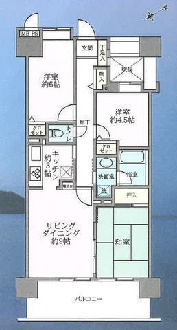間取図/区画図:【海まで徒歩5分!リフォーム済・ペット飼育可マンション!】南東向きで陽当り良好、床暖房付きLDK!トランクルームや屋外シャワーなど充実の設備!