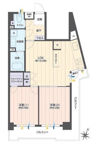 間取図/区画図:【2026年2月フルリフォーム済2LDK!アフターサービス保証付き】水回り一新!最新の設備を完備ペット飼育可能(細則有)なぎさモール辻堂まで徒歩3分