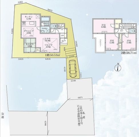 間取図/区画図:【全室エアコン・床暖房付き!閑静な住宅街に佇む新築戸建!】LDK194帖、主寝室6.9帖!収納充実、南西向きワイドバルコニー!即内覧可能です!