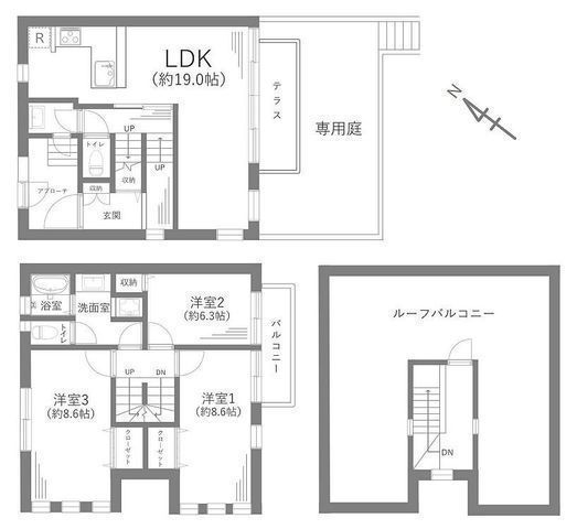 間取図/区画図:【専有面積119平米!屋上や専用庭があるリフォームマンション!】LDK19帖、主寝室8.6帖!ペット飼育可能です!小学校、商業施設徒歩9分以内!