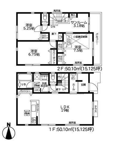 間取図/区画図:【相模大塚駅徒歩11分!カースペース2台可!閑静な住宅街】食洗機、大型浴室TV、浴室乾燥機、セカンド洗面など設備充実全居室収納スペースあり