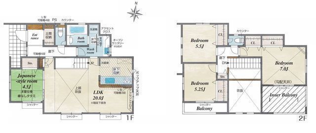 間取図/区画図:【敷地面積58坪のゆとりある敷地にカースペース並列3台分！】長期優良住宅・耐震等級3・断熱等性能等級5（ZEH水準）を取得リビング吹抜を採用