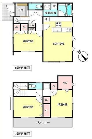 間取図/区画図:【全室南西向き、全室6帖以上・2面採光で明るく解放感ある間取です！】富士住建による注文住宅！小学校・コンビニ・スーパー徒歩10分以内！