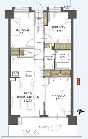 間取図/区画図:【内装フルリノベーションのペット飼育可能マンション！】オートロック・宅配ボックスなど便利な共有設備！小学校・ドラッグストア・コンビニ徒歩10分以内！