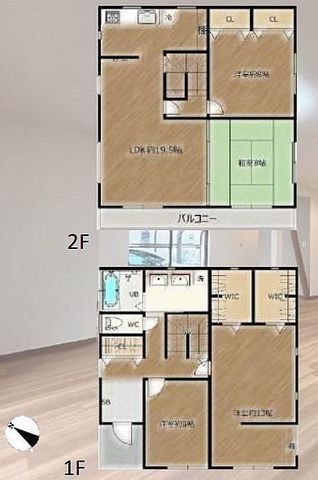 間取図/区画図:【土地52坪、建物41坪の大型4LDK！ダブルWIC、全室6帖以上！】勾配天井や二面採光で解放感ある間取！注文住宅ならではの居室の広さです！