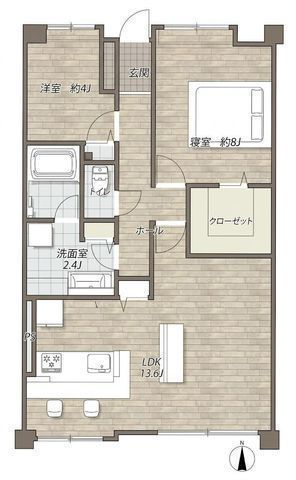 間取図/区画図:【令和8年4月フルリフォーム済！南向きで陽当たり良好な2LDK】食洗機・浴室乾燥・広々WICなど設備充実拘ったリフォームでおしゃれな内装周辺環境充実