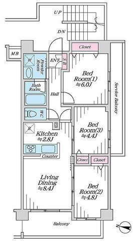 間取図/区画図:【人気の茅ヶ崎駅徒歩10分！令和4年築・6階の角部屋！】二面バルコニー・南西角部屋で明るく解放感あります！新耐震基準、オートロックマンション！