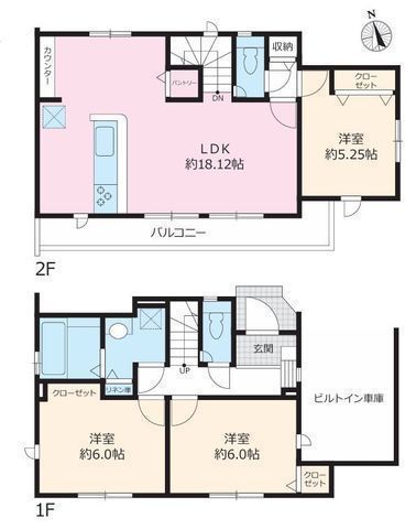 間取図/区画図:【モデルハウスございます！LDK18帖以上の開放感！オール電化の3LDK】お車をも守るビルトイン車庫全室南向き、2面採光で陽当たり良好長期優良住宅認定物件