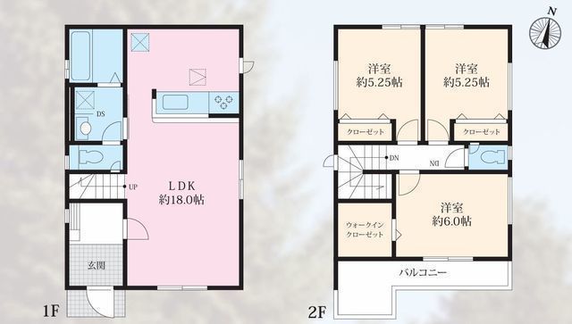 間取図/区画図:【モデルハウスございます!長期雄郎住宅認定+住宅性能評価書取得】主要採光南向きで陽当たり良好全居室収納に加えWIC設置カースペース2台可