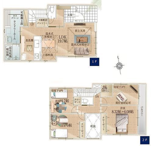 間取図/区画図:【完成済につき即内覧可能！駅徒歩4分、土地42坪！駐車場並列2台可能！】LDK19帖！海まで徒歩14分の徒歩圏です！