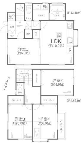 間取図/区画図:【全室6帖以上の4LDK！水回り一新内外装リフォーム済み】駅まで平坦なアプローチ周辺に大型スーパーがあり利便性◎玄関や各部屋に充実した収納