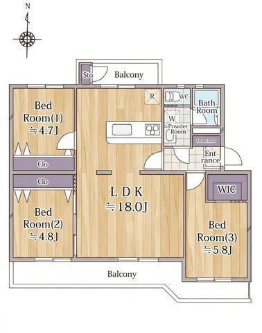 間取図/区画図:【いずみ野駅徒歩3分！新規フルリノベーションで対面キッチンやWICを新設】最上階南向き住戸につき陽当たり・通風・眺望良好商業施設至近で充実した住環境