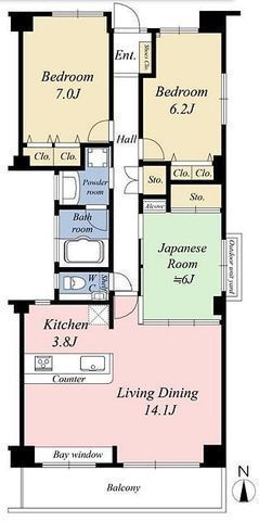 間取図/区画図:【茅ヶ崎海岸まで徒歩8分！82平米・三方角部屋で明るく解放感ある間取！】2017年一部リフォーム済！ペット飼育可能！ビルトイン食洗機・セミオートバス有！