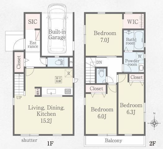 間取図/区画図:【モデルハウスございます！断熱・耐震等級取得の長期優良住宅！陽当たり良好】小学校・公園が近く自然に恵まれた住環境全居室収納スペースあり、WIC設置