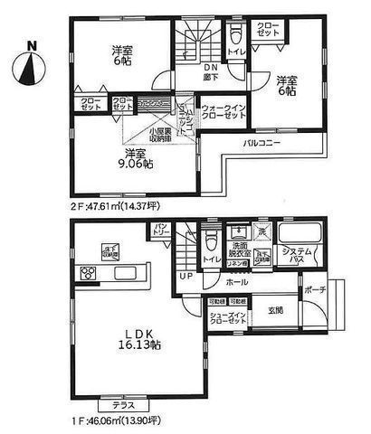 間取図/区画図:【完成済で即内覧できます！角地・東側公園で解放感ある整形地！】LDK16帖、主寝室9帖、全室6帖以上のゆとりある間取！浴室テレビやカードキー等設備充実！
