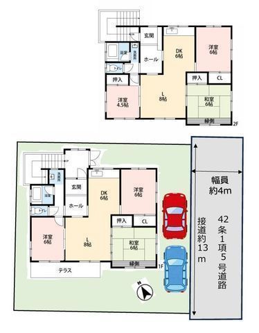 間取図/区画図:【中田駅徒歩10分！賃貸併用や二世帯利用可能な鉄筋コンクリート造の2階建】各階に3LDKの間取り買い物に便利な周辺環境主要採光南西向きで陽当たり良好