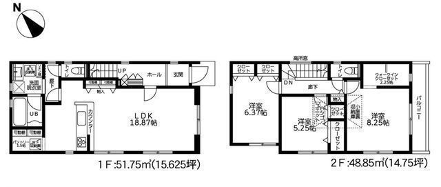 間取図/区画図:【モデルハウスございます！寒川駅徒歩9分！制震ダンパー採用の閑静な住宅街】カースペース2台可南西向きのため陽当たり良好食洗機や浴室TVなど設備充実
