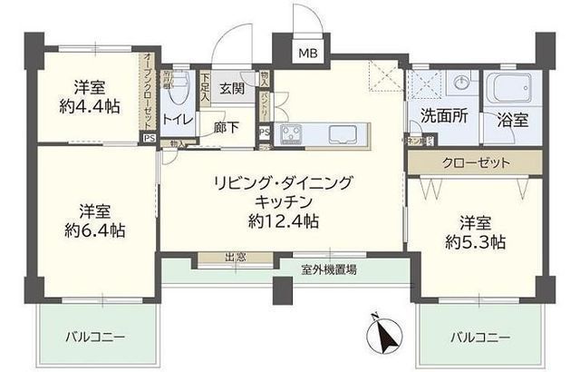 間取図/区画図:【即内覧可能!南西向き・ダブルバルコニーで陽当り良好!】最上階南西向き、ペット飼育可能!小学校やコンビニ徒歩6分以内!