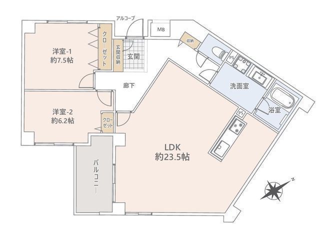 間取図/区画図:【新規内装リフォーム済みで即内覧できます!23.5帖の広々LDKが魅力】落ち着いた住環境の低層マンションオートロック・宅配BOX完備、ペット可