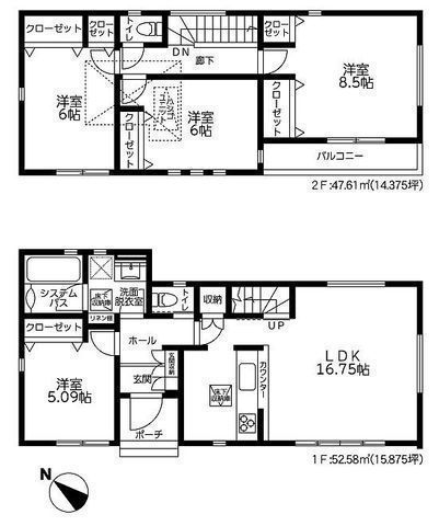 間取図/区画図:【すぐに見学できるモデルハウスございます!小屋裏収納など充実の収納!】LDK16帖、主寝室8.5帖!浴室テレビやカードキーなど設備豊富な仕様です!