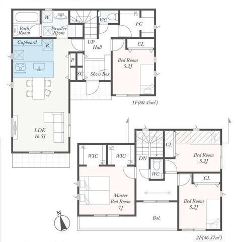 間取図/区画図:【モデルハウスございます！敷地約46坪の広さを活かしたゆとりある4LDK】カースペース並列2台可　外遊びも楽しめるお庭FC＋2WIC＋SC、パントリー完備長期優良住宅認定物件