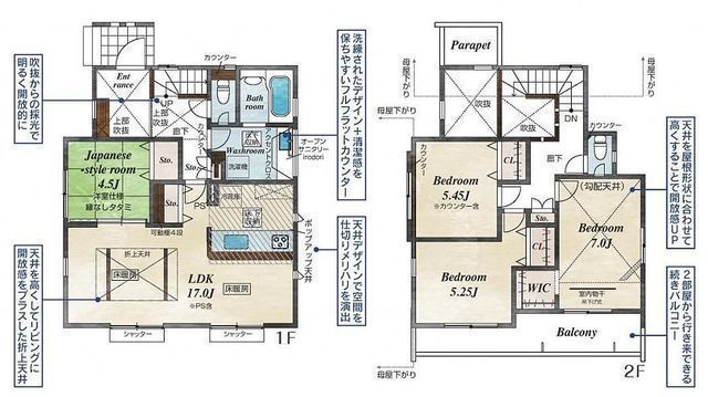 間取図/区画図:【完成済につき即内覧可能！安心の耐震構造住宅、性能評価書付！】LDKは折上天井で解放感あり、床暖房で快適です！長期優良住宅、省エネ適合住宅！