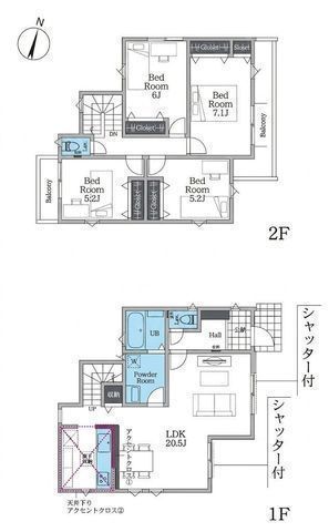 間取図/区画図:【モデルハウスございます!広々20帖LDKが魅力のゆとりある4LDK】高座渋谷駅、長後駅とも徒歩圏内カースペース2台可アクセントクロス等こだわり内装