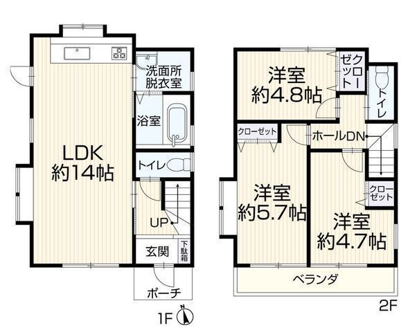 間取図/区画図:【R8年7月に内外装フルリフォーム完了予定の3LDK】外構土間打ち実施、2台駐車も快適水回り一新、2階にトイレ造作しました南バルコニーで陽当たり良好