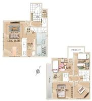 間取図/区画図:【即内覧可能！ZEH水準の省エネラベル住宅！全室二面採光、南西向き！】建物・地盤保証付き！小中学校、コンビニ、スーパー徒歩10分以内！