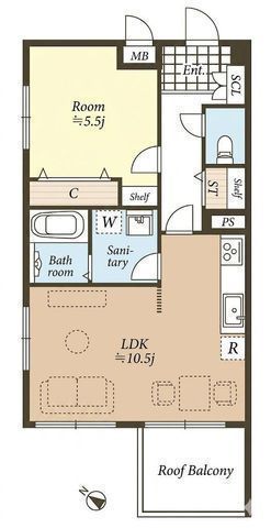 間取図/区画図:【即内覧可!R8年5月新規内装フルリノベーション完了!家具付き販売】4階角部屋にて通風・採光良好オートロック完備、お隣はコンビニルーフバルコニー付き