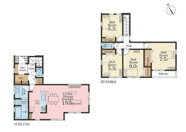 間取図/区画図:【モデルハウスございます！19.5帖のワンフロアタイプLDK】立場駅徒歩6分　カースペース並列2台可長期優良住宅認定物件住宅性能評価ダブル取得