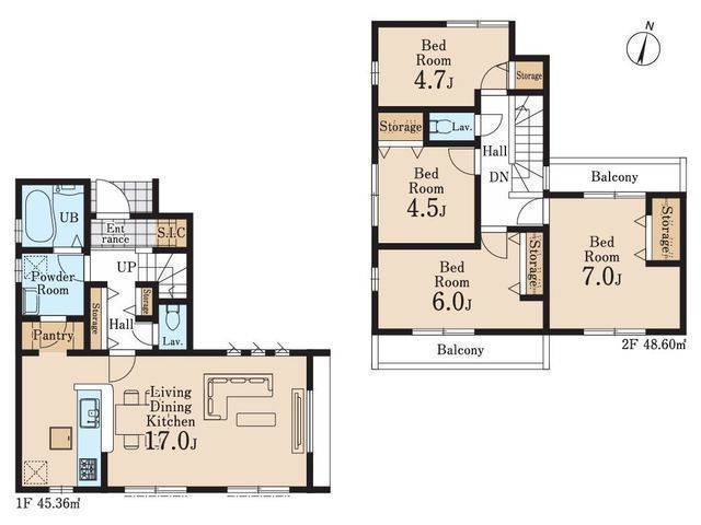 間取図/区画図:【モデルハウスございます！長期優良住宅認定＋住宅性能評価ダブル取得】カースペース並列2台可SICやパントリーなど収納充実南向きバルコニーで陽当り良好