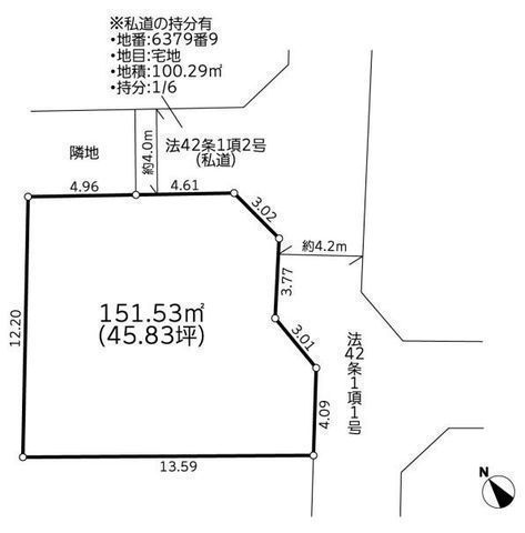 間取図/区画図:【建物フリープラン!お好きな間取で建築可能!駅徒歩8分!】南東角地で陽当り良好な45坪!