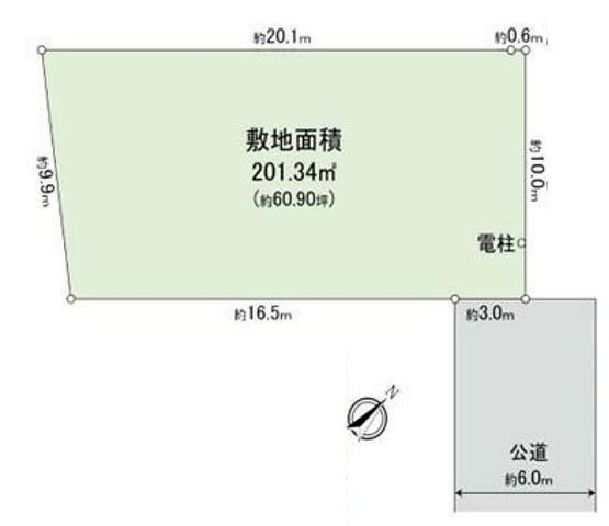間取図/区画図:【土地60.9坪、建築条件無しですのでお好きなハウスメーカーで建築可能!】徒歩10分で2線2駅利用可能!海岸まで徒歩8分の好立地です!