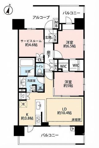 間取図/区画図:【3沿線利用可、湘南台駅徒歩2分!2023年築の9階角部屋・南向き2SLDK】南バルコニー+両面バルコニーのため陽当たり良好生活利便施設が徒歩圏内2WIC、パントリー、床暖房など設備充実