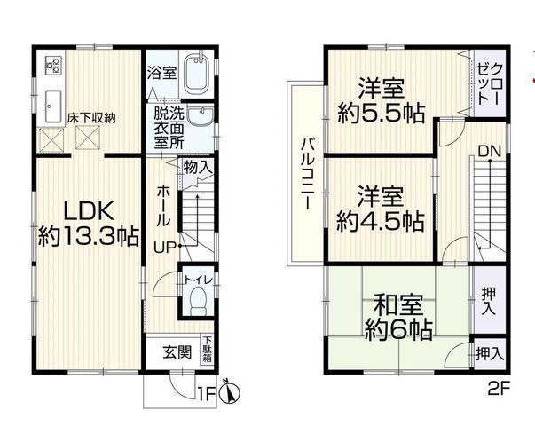 間取図/区画図:【令和8年8月内外装リフォーム完了予定!南道路に面した軽量鉄骨造3LDK】カースペース縦列2台駐車可能122m2以上のゆとりある閑静な住宅街