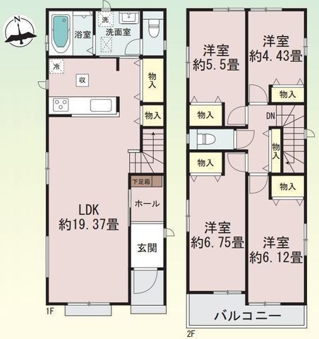 間取図/区画図:【モデルハウスございます!安心の耐震構造住宅・性能評価書付戸建!】駐車場2台可能!全室南向き・全室二面採光で解放感ある間取!小学校徒歩2分!