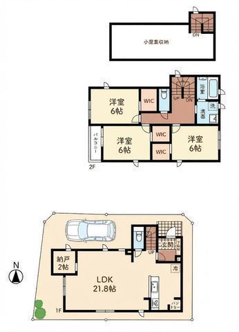 間取図/区画図:【内見できるモデルハウスあり！環境に優しいオール電化の3LDK】21.8帖のLDKには多用途に利用できる2帖の納戸完備うれしい3WIC＋小屋裏収納座間駅まで徒歩15分