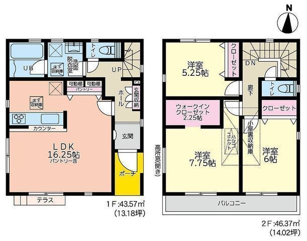 間取図/区画図:【空家につき即内覧可能！南道路・南バルコニーで陽当り良好！】断熱性能等級5の省エネ住宅！小屋裏収納やウォークインクローゼットで収納豊富です！
