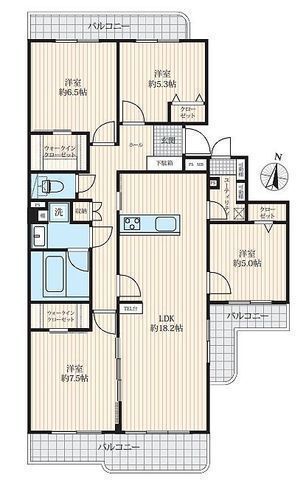 間取図/区画図:【即内覧可能です！人気の茅ヶ崎駅徒歩9分！リフォーム済4LDKマンション！】南向き二面バルコニーで陽当り良好！全室収納・WWICで収納豊富！