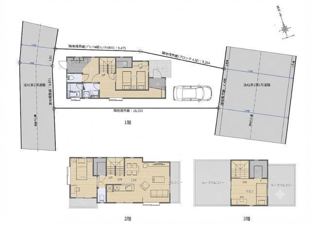 間取図/区画図:【R8.8月リフォーム完了予定!パナホーム施工の3階建て注文住宅3LDK】サザンビーチまで徒歩7分二方道路でカースペース2台可広々ルーフバルコニーでBBQも楽しめます!