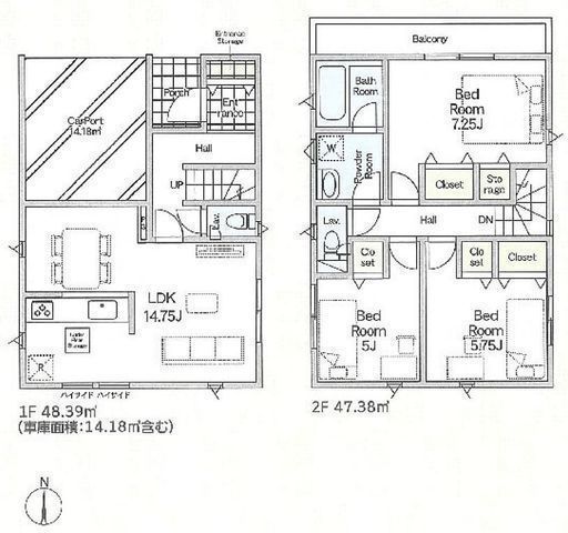 間取図/区画図:【即内覧できるモデルハウスございます!安心の制震・耐震構造、性能評価書付】全3棟の分譲住宅!徒歩10分以内に小学校・コンビニ・ドラッグストアがあります!