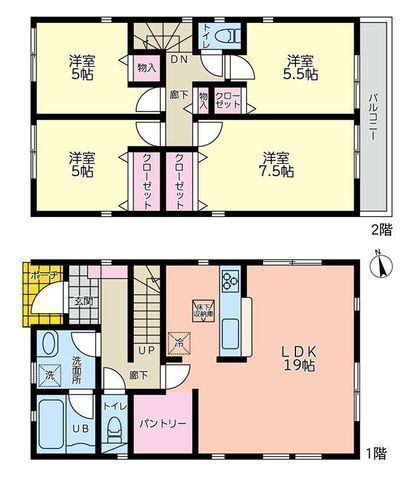 間取図/区画図:【寒川駅まで平坦徒歩5分の好立地！2024年5月築の4LDK】カースペース並列2台可小中学校が徒歩10分圏内で子育て環境良好大型キッチンパントリー