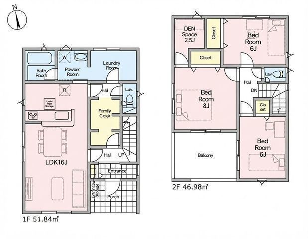 間取図/区画図:【内見できるモデルハウスあります！制震装置搭載＋住宅性能評価ダブル取得】ランドリールーム、ファミリークローク完備主寝室に2.5帖の多目的スペース南向きの広いお庭あり